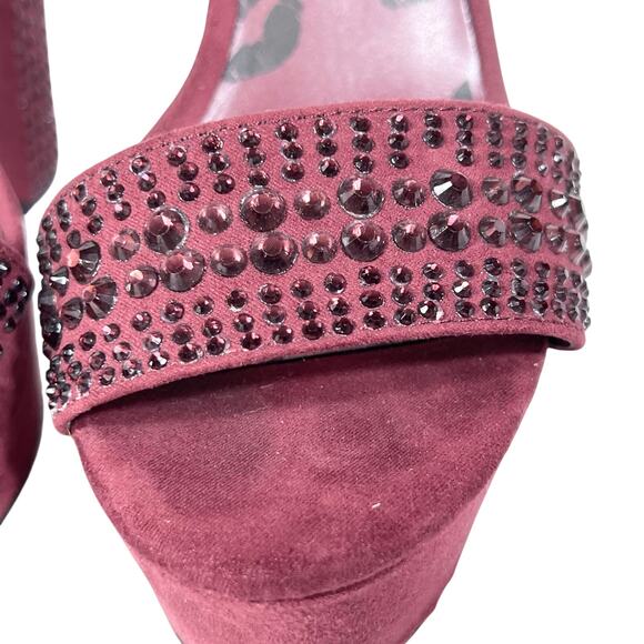 Juicy Couture Trice Platform Heels Size 7.5 Wine Color Rhinestone Embellishments - Picture 8 of 14